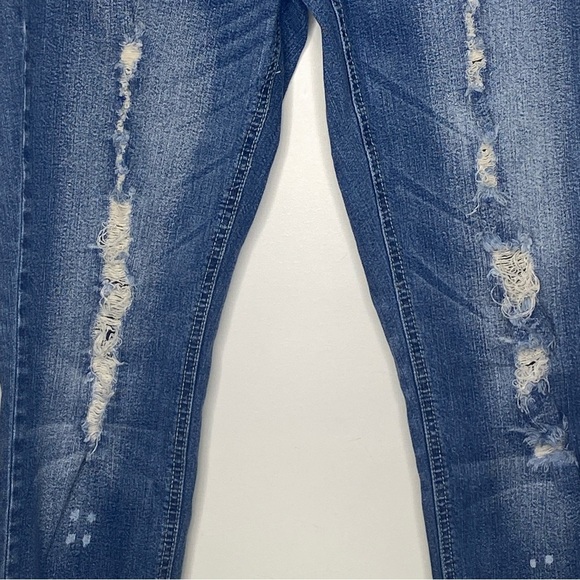 Indigo Rein Juniors Distressed Jeans 9 Blue Tapered Ankle Straight Skinny Leg - Picture 3 of 13